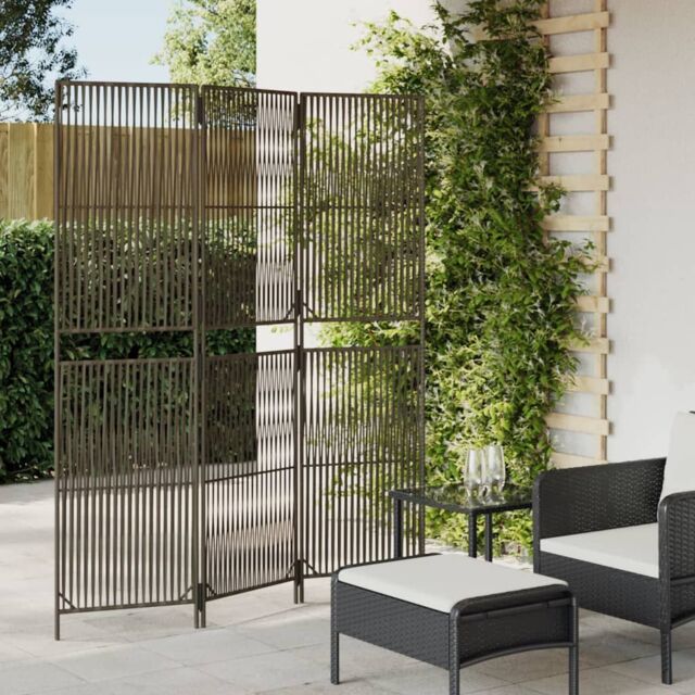 Berkfield Home Room Divider 3 Panels Grey Poly Rattan - image 1