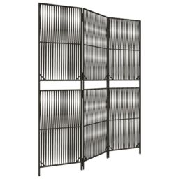Berkfield Home Room Divider 3 Panels Grey Poly Rattan - thumbnail 2