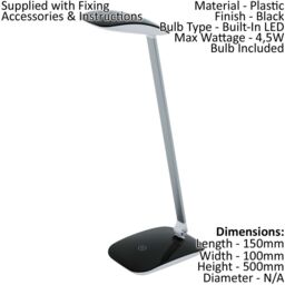Loops 2 PACK Table Desk Lamp Colour Balck Touch On/Off Dimming Bulb LED 4.5W Included - thumbnail 2