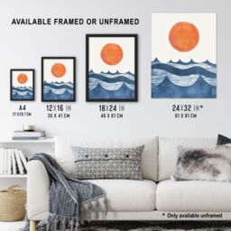 "Artery8 Summer Sun Over Ocean Waves Abstract Watercolour Wall Art Print in Orange - Size: W12"" x H16""" - thumbnail 3