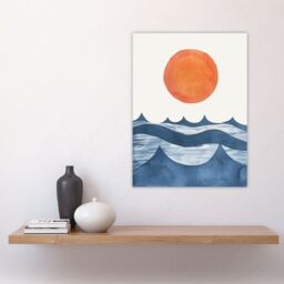 "Artery8 Summer Sun Over Ocean Waves Abstract Watercolour Wall Art Print in Orange - Size: W12"" x H16""" - thumbnail 4