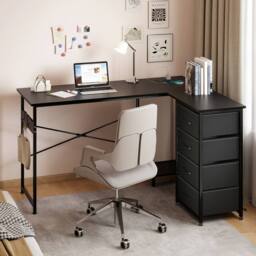 Levede Reversible L-shaped Corner Desk 4 Drawers for Office or Gaming in Black