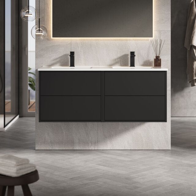 Banyetti Venti 1200mm Wall Hung Vanity Unit with Lira Basin - Matt Black - image 1