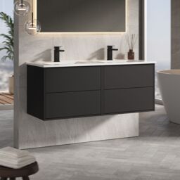 Banyetti Venti 1200mm Wall Hung Vanity Unit with Lira Basin - Matt Black - thumbnail 2