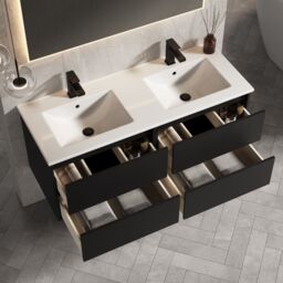 Banyetti Venti 1200mm Wall Hung Vanity Unit with Lira Basin - Matt Black - thumbnail 4