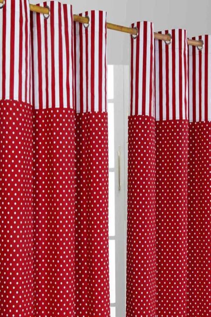 Homescapes Polka Dots Red Ready Made Eyelet Curtain Pair - Size: 140 cm width x 229 cm drop - image 1