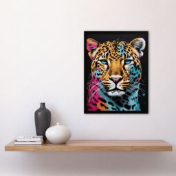 "Artery8 Leopard Lounge By Fiona Bryant Cat Head Pop Art Pink Blue Modern Art Print Framed Poster Wall Decor 12x16 inch in Black - Size: W12"" x H16""" - thumbnail 4