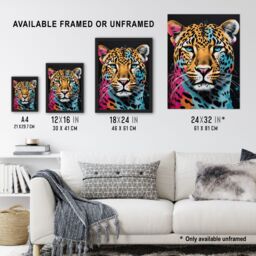 "Artery8 Leopard Lounge By Fiona Bryant Cat Head Pop Art Pink Blue Modern Art Print Framed Poster Wall Decor 12x16 inch in Black - Size: W12"" x H16""" - thumbnail 3