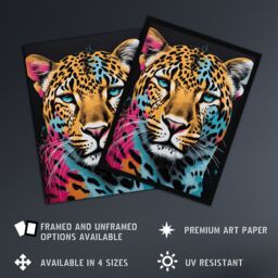 "Artery8 Leopard Lounge By Fiona Bryant Cat Head Pop Art Pink Blue Modern Art Print Framed Poster Wall Decor 12x16 inch in Black - Size: W12"" x H16""" - thumbnail 2
