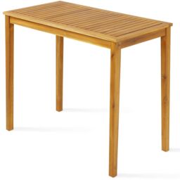 Gymax Outdoor Bar Height Table Wooden Rectangular Pub Table in Khaki - thumbnail 7