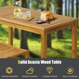 Gymax Outdoor Bar Height Table Wooden Rectangular Pub Table in Khaki - thumbnail 5