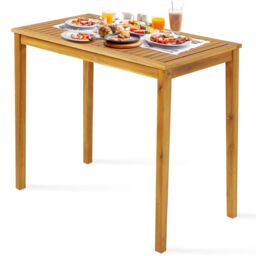 Gymax Outdoor Bar Height Table Wooden Rectangular Pub Table in Khaki - thumbnail 1