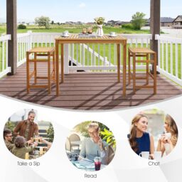 Gymax Outdoor Bar Height Table Wooden Rectangular Pub Table in Khaki - thumbnail 8