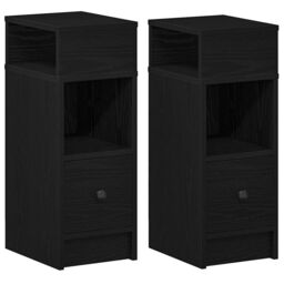 Berkfield Home Bedside Cabinets 2 pcs with Drawer Black 25x31x66 cm - Size: 25 x 31 x 66 cm - thumbnail 2