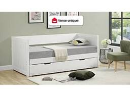 Vente-unique Day Bed With Trundle 90 X 190 Or 174 X 190 Cm - With Slatted Base and in White - Size: Single - thumbnail 4