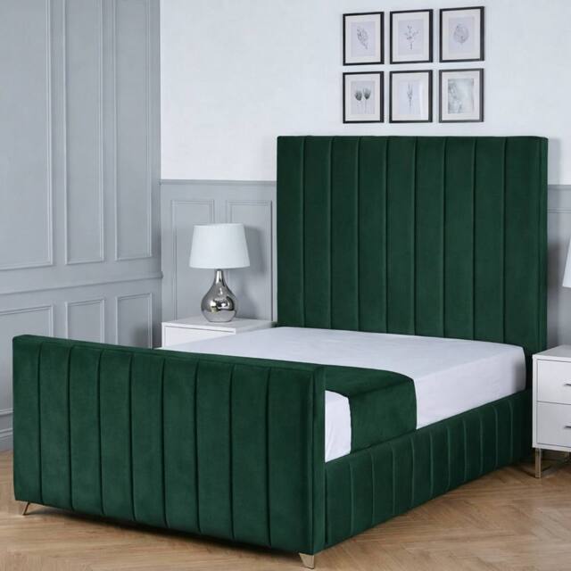 Living Comfort Bedz Zenith Plush Velvet Upholstered Bed Slatted Base with 48Inch Headboard in Green - Size: Super King - image 1