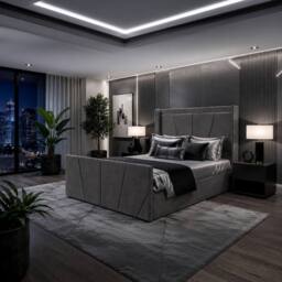 Harmin LUXURY 5ft King Steel Plush Velvet Ottoman SUNSHINE Winged bed in Dark Grey - Size: EU King - thumbnail 1
