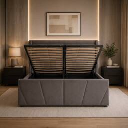 Harmin LUXURY 5ft King Steel Plush Velvet Ottoman SUNSHINE Winged bed in Dark Grey - Size: EU King - thumbnail 3