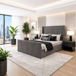 Harmin LUXURY 5ft King Steel Plush Velvet Ottoman SUNSHINE Winged bed in Dark Grey - Size: EU King - thumbnail 4