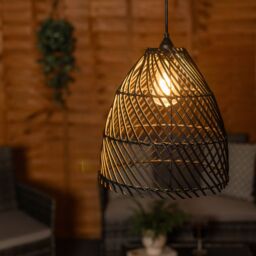 ValueLights Black Rattan Battery Operated Outdoor Hanging Pendant Garden Pergola Light