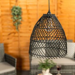 ValueLights Black Rattan Battery Operated Outdoor Hanging Pendant Garden Pergola Light - thumbnail 3