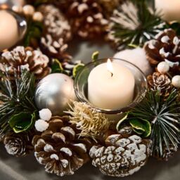 Dibor Silver Round Table Centrepiece Christmas Decoration Candle Holders Tealight Holder 30cm in White - thumbnail 4