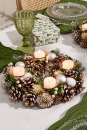 Dibor Silver Round Table Centrepiece Christmas Decoration Candle Holders Tealight Holder 30cm in White