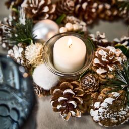 Dibor Silver Round Table Centrepiece Christmas Decoration Candle Holders Tealight Holder 30cm in White - thumbnail 3