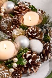 Dibor Silver Round Table Centrepiece Christmas Decoration Candle Holders Tealight Holder 30cm in White - thumbnail 2