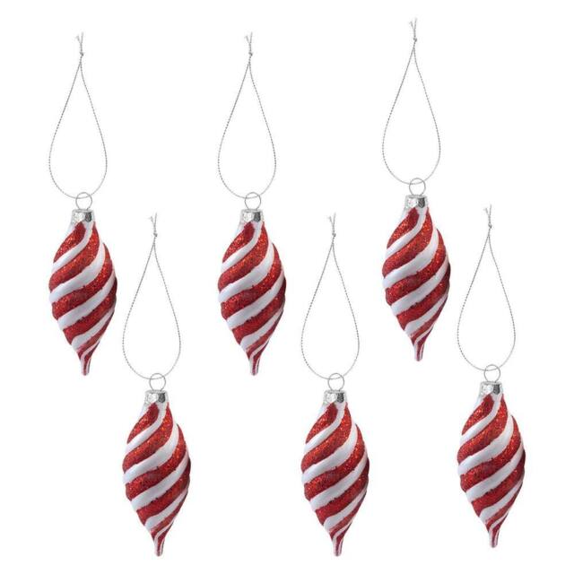 VFM e-Store Christmas Teardrop Hanging Decoration 11cm x 12cm Red X 6 - Size: 11 cm x 12 cm - image 1