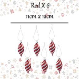 VFM e-Store Christmas Teardrop Hanging Decoration 11cm x 12cm Red X 6 - Size: 11 cm x 12 cm - thumbnail 2