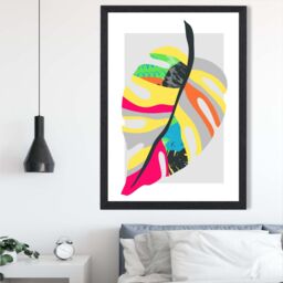 ARTZE Tropical Monstera Blue & Green Abstract Minimalist Framed Print SIZE: A4 with Black Frame in Mid Blue - thumbnail 2