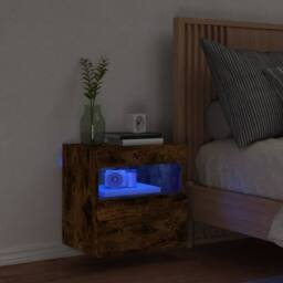 Berkfield Home TV Wall Cabinet with LED Lights Smoked Oak 40x30x40 cm in Brown - Size: 40 x 30 x 40 cm - thumbnail 4