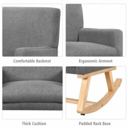 Costway Fabric Upholstered Recliner Rocking Chair Armchair Lounge Sofa Seat Relax Rocker in Grey - thumbnail 3