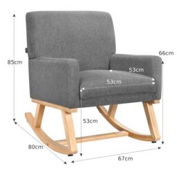 Costway Fabric Upholstered Recliner Rocking Chair Armchair Lounge Sofa Seat Relax Rocker in Grey - thumbnail 2