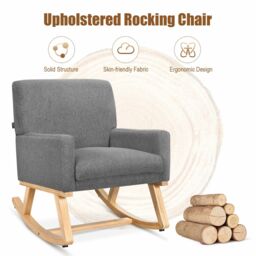 Costway Fabric Upholstered Recliner Rocking Chair Armchair Lounge Sofa Seat Relax Rocker in Grey - thumbnail 6