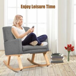 Costway Fabric Upholstered Recliner Rocking Chair Armchair Lounge Sofa Seat Relax Rocker in Grey - thumbnail 5