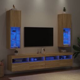 Berkfield Home TV Cabinets with LED Lights 2 pcs Sonoma Oak 30.5x30x102 cm in Brown - thumbnail 4