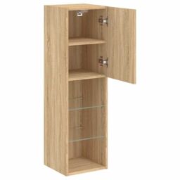 Berkfield Home TV Cabinets with LED Lights 2 pcs Sonoma Oak 30.5x30x102 cm in Brown - thumbnail 8