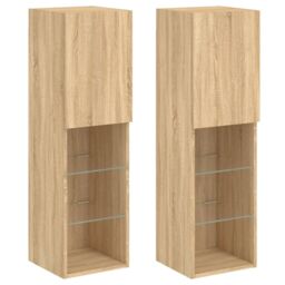 Berkfield Home TV Cabinets with LED Lights 2 pcs Sonoma Oak 30.5x30x102 cm in Brown - thumbnail 2