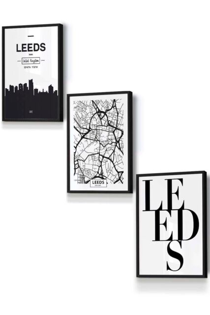 ARTZE LEEDS Skyline Street Map City Prints Framed Wall Art - Small in Black - Size: W33 cm x H45 cm x D20mm - image 1