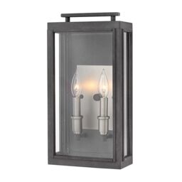 Netlighting Hinkley Sutcliffe Outdoor 2 Light Wall Lantern Aged Zinc IP44 in Grey - thumbnail 1