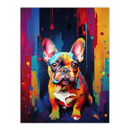 "Artery8 French Bulldog Dog Lover Gift Pet Colourful Neon Framed Wall Art Print - Size: W12"" x H16""" - thumbnail 3