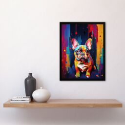 "Artery8 French Bulldog Dog Lover Gift Pet Colourful Neon Framed Wall Art Print - Size: W12"" x H16""" - thumbnail 2