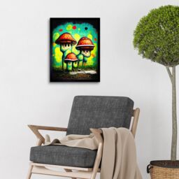 "Artery8 Wall Art Print Trippy Red Cap Mushroom Houses Street Art Graffiti Mural Art Framed in Black - Size: W12"" x H16""" - thumbnail 2