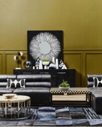 Orsina Grey Elm Wood Sideboard, Natural Grey‑Finished Elm Cabinet with Polished Stainless‑Steel U‑Legs in Black - thumbnail 2