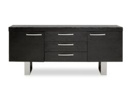 Orsina Grey Elm Wood Sideboard, Natural Grey‑Finished Elm Cabinet with Polished Stainless‑Steel U‑Legs in Black - thumbnail 6