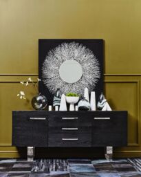 Orsina Grey Elm Wood Sideboard, Natural Grey‑Finished Elm Cabinet with Polished Stainless‑Steel U‑Legs in Black - thumbnail 3