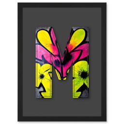 Artery8 Letter M Neon Yellow Flower Decorative Graffiti Mural Alphabet Initial Stencil Artwork Framed Wall Art Print A4 in Black - thumbnail 1