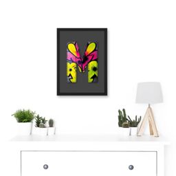 Artery8 Letter M Neon Yellow Flower Decorative Graffiti Mural Alphabet Initial Stencil Artwork Framed Wall Art Print A4 in Black - thumbnail 2